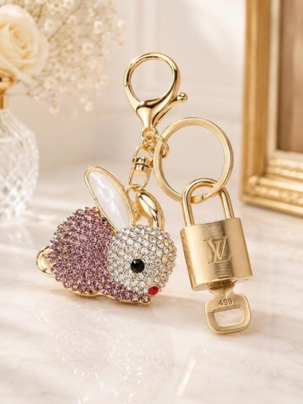 Louis Vuitton Gold Padlock 🔒 Key Set Authentic LV w/ Unbranded Rabbit Keychain